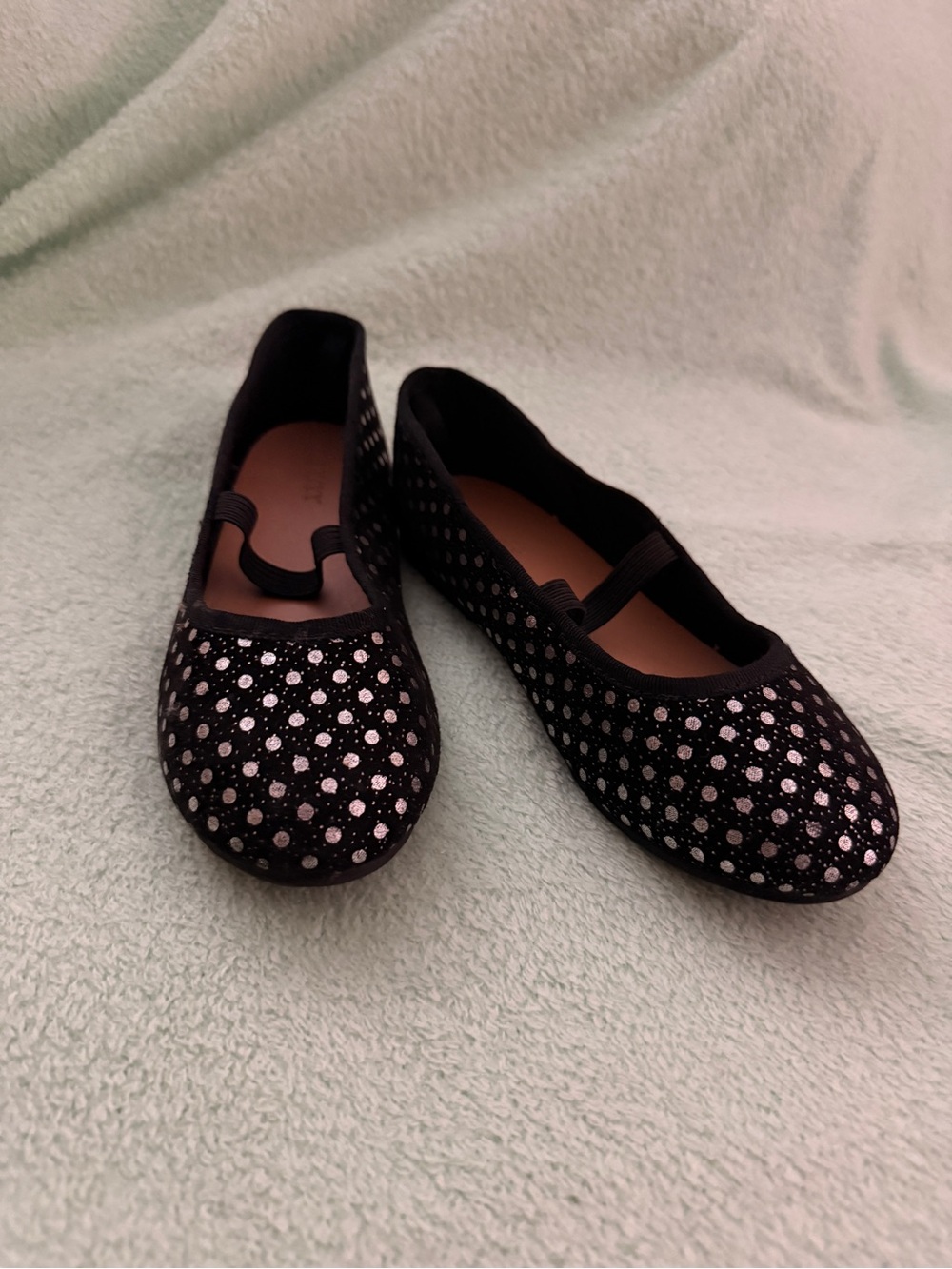 Girls Black Polka Dot Ballet Flats with Sparkle